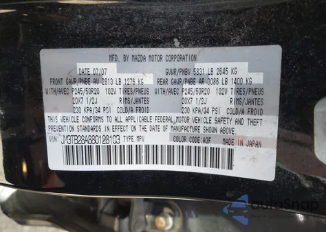 2008 Mazda Cx-9 Grand Touring from USA, damaged, VIN JM3TB28A880128103